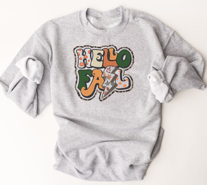 Hello Fall-Retro-Crew Neck Sweatshirt